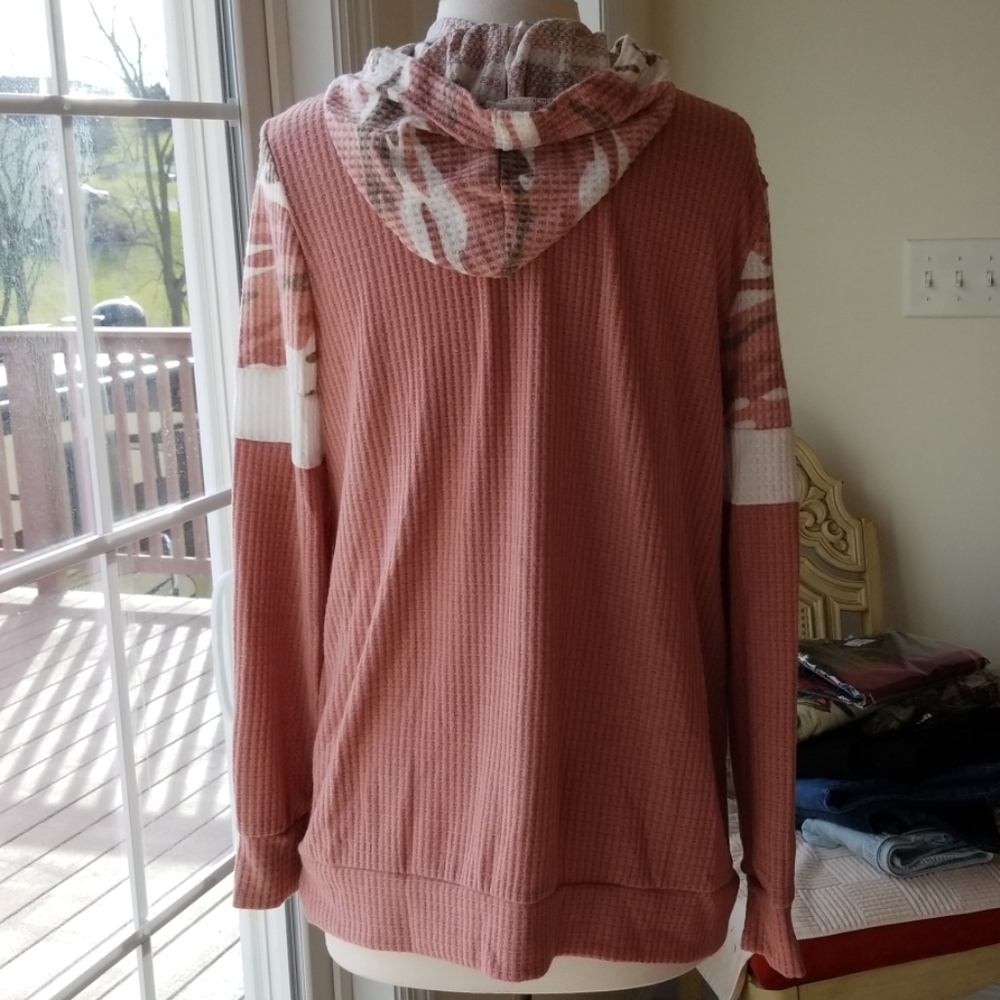 Watermelon Pink Camo Hoodie Waffle Fabric - Picture 6 of 8